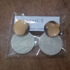 Gold & White Shimmery Acrylic Dual Circle Earings